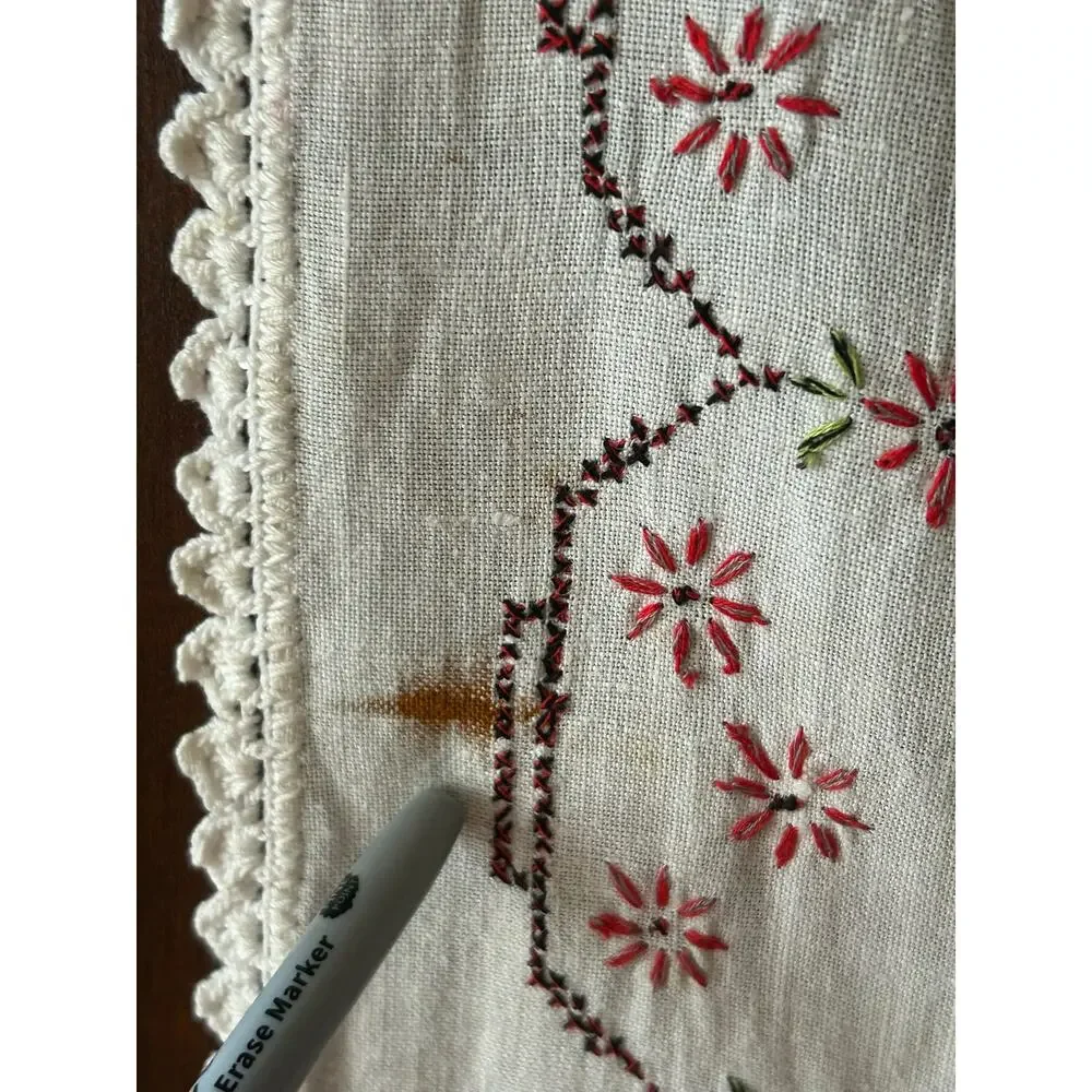 Vintage floral embroidered table runner MCM